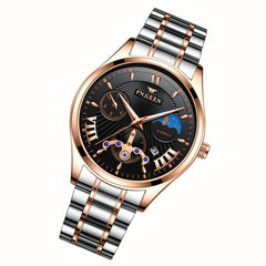 Men Luminous Casual Quartz Watch - 5606 - Between Rose Gold Rose Shell White Surface