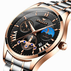 Men Luminous Casual Quartz Watch - 5606 - Between Rose Gold Rose Shell White Surface