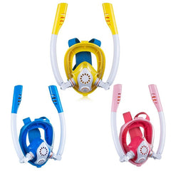 Full Dry Silicone Kids Diving Mask with Double Tubes - White Yellow