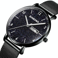 Starry Sky Pattern Quartz Watch for Men - Simple & Luminous - White Net White Shell White Nails