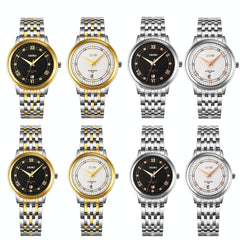 Waterproof Quartz Watch with Stainless Steel Buckle Strap for Women - Silver Shell Black Surface