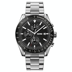 Stainless Steel Strap Quartz Watch for Men with Date and Six Pin Design - Silver Blue
