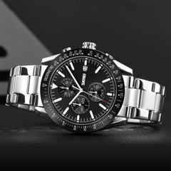 Stainless Steel Strap Quartz Watch for Men with Date and Six Pin Design - Silver Blue