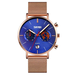 Men Stainless Steel Quartz Watch with Map Pattern Calendar - 9231 - Black