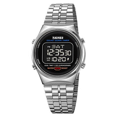 Waterproof Multifunctional Men Digital Watch - Luminous Stainless Steel - 30m - Silver White