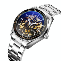Men Automatic Mechanical Watch with Gear Dial - Black