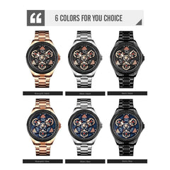 Waterproof Men Quartz Watch with Rotatable Gear Dial - Silver Shell Black Surface