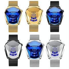 Black Technology Men Watch with Locomotive Concept - White Net Belt-White Steel-White Face