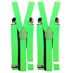 2x Mens Suspenders Braces Adjustable Strong Clip On Elastic Formal Wedding Slim - Fluro Green