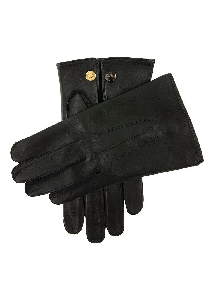 Dents Mens Sandhurst Three-Point Leather Unlined Officers Gloves in Black - 7.5