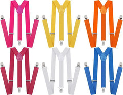 6x Mens Suspenders Braces Adjustable Strong Clip On Elastic Formal Wedding BULK - Assorted Colour Pack