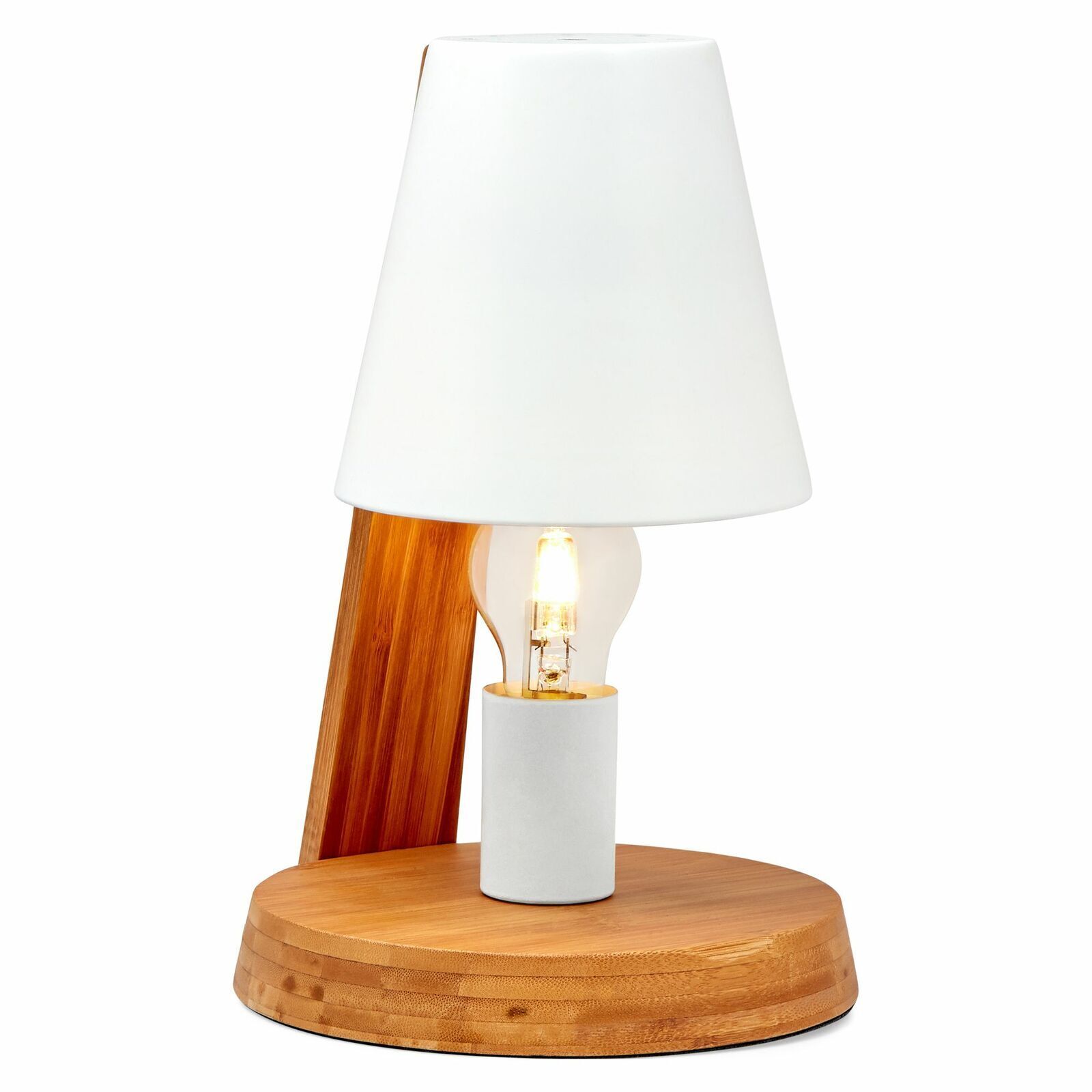 32cm Wooden Base Modern Desk Table Lamp Light Metal Shade Designer - White