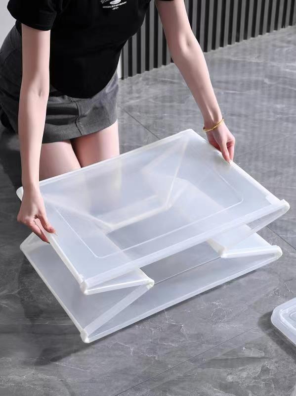 4x 37 Litre Modular Clear Foldable Storage Box with Lid Plastic Tub Collapsible