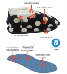 ARCHLINE Orthotic Slippers CLOSED Arch Scuffs Pain Moccasins Relief - Black/White Polka Dots - EUR 42 (Womens 11 US)