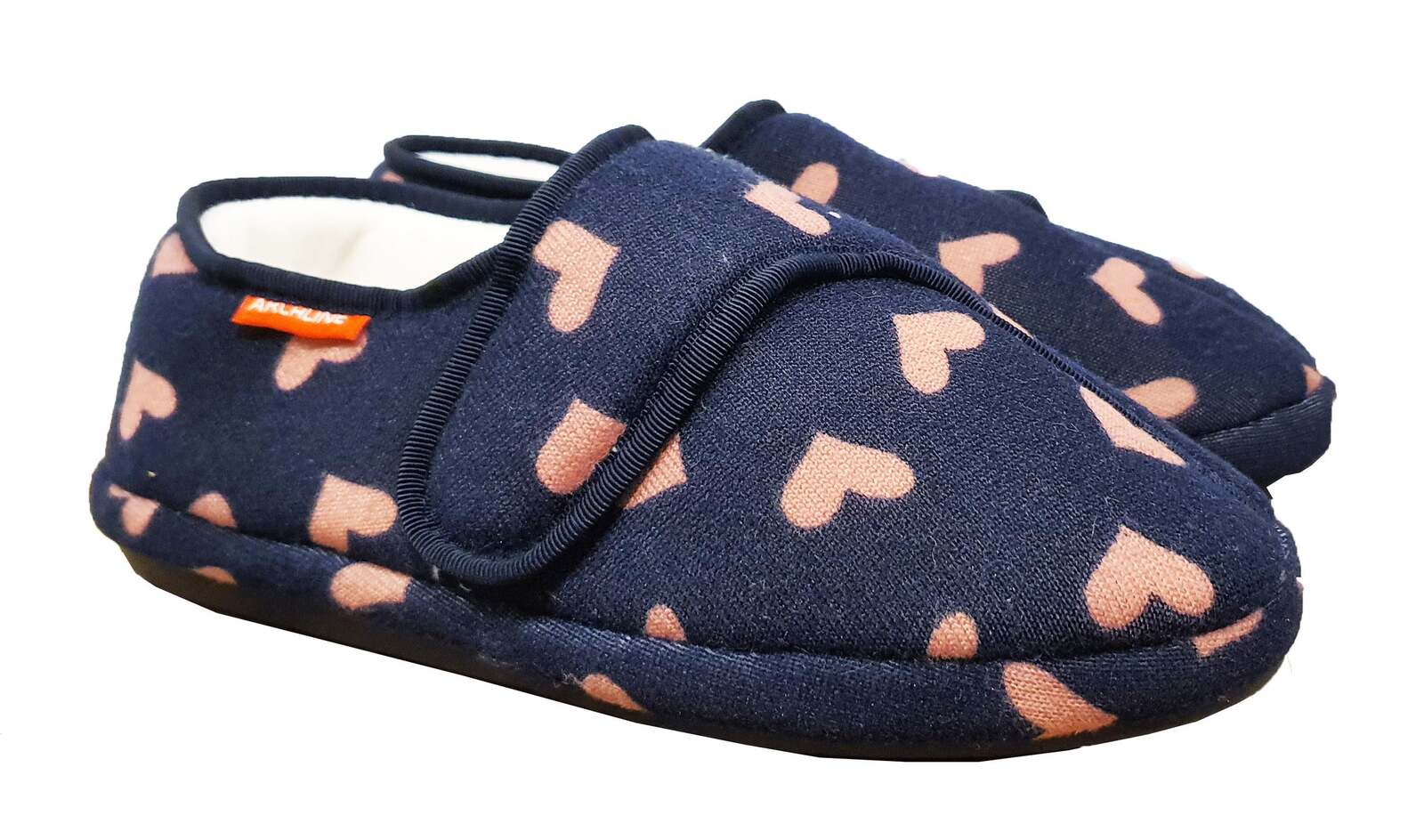 ARCHLINE Orthotic Plus Slippers Closed Scuffs Pain Relief Moccasins - Navy Hearts - EU 36