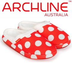 ARCHLINE Orthotic Slippers Slip On Scuffs Pain Relief Moccasins - Red Polka Dot - EUR 35 (Womens US 4)