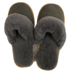 Sheepskin Wool Womens Slippers Scuffs Slip On Winter Ugg Slippers in Grey - 7