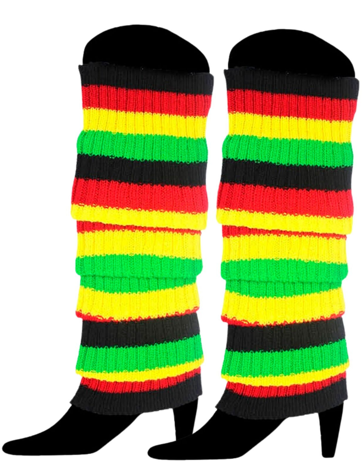 RAINBOW LEG WARMERS High Knitted Womens Neon Party Knit Ankle Socks 80s Dance - Indigenous Colours