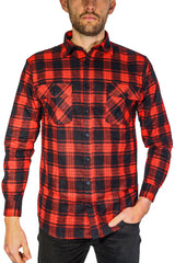 Mens Flannelette Long Sleeve Shirt 100% Cotton Check Authentic Flannel - Full Placket - Red  - XXL