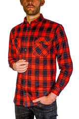 Mens Flannelette Long Sleeve Shirt 100% Cotton Check Authentic Flannel - Full Placket - Red  - XXL