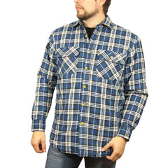 Mens Flannelette Long Sleeve Shirt 100% Cotton Check - Full Placket - Spanish Blue - XXL