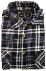 Mens Half Placket Flannelette Long Sleeve Pullover Shirt 100% Cotton Check Authentic Flannel - Black/Purple