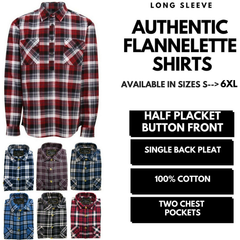 Mens Half Placket Flannelette Long Sleeve Pullover Shirt 100% Cotton Check Authentic Flannel - Black/Purple