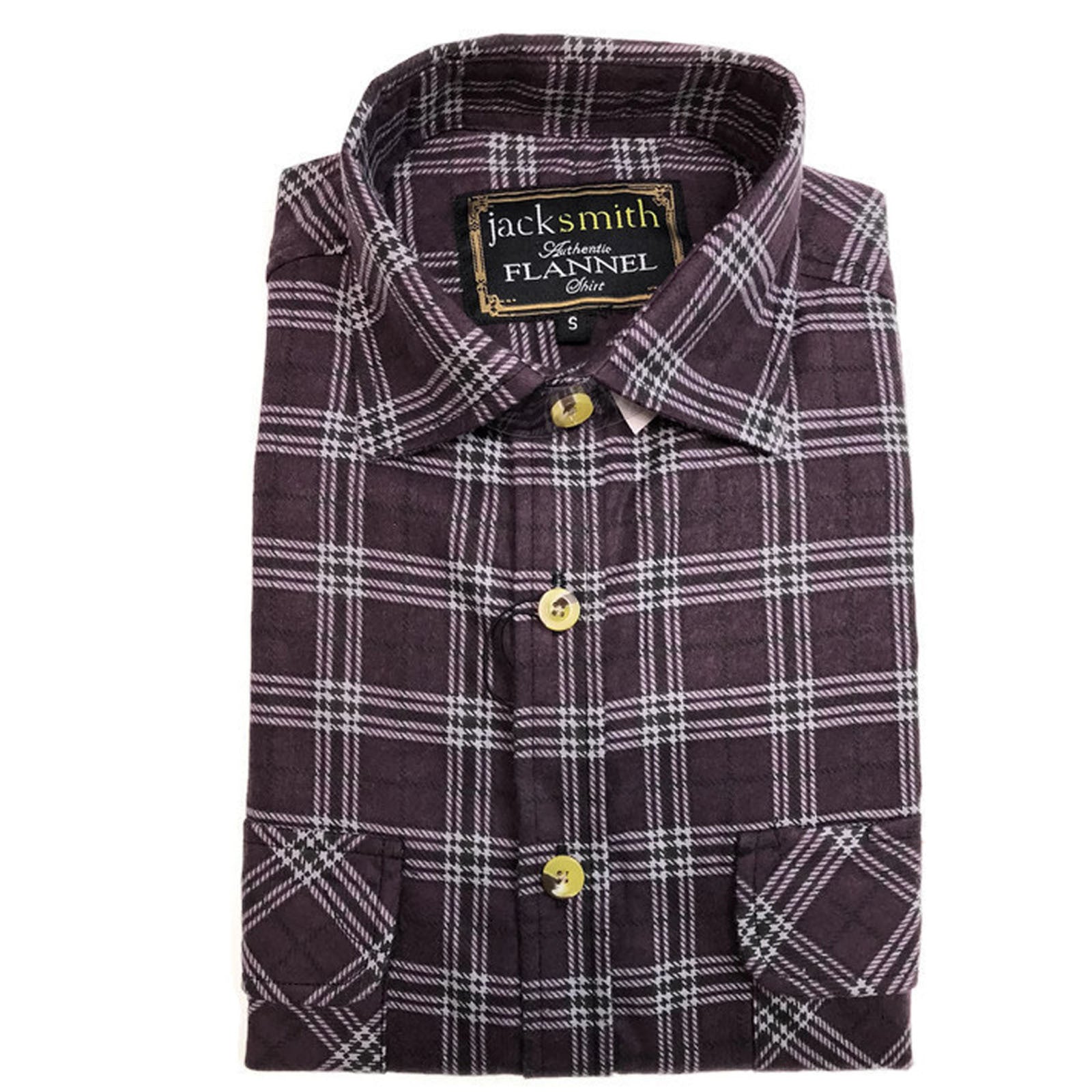 Mens Half Placket Flannelette Long Sleeve Pullover Shirt 100% Cotton Check Authentic Flannel - Black/Purple