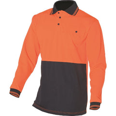 HUSKI Hi Vis Polo Shirt Long Sleeve Safety High Visibility Workwear Driver PPE - Orange