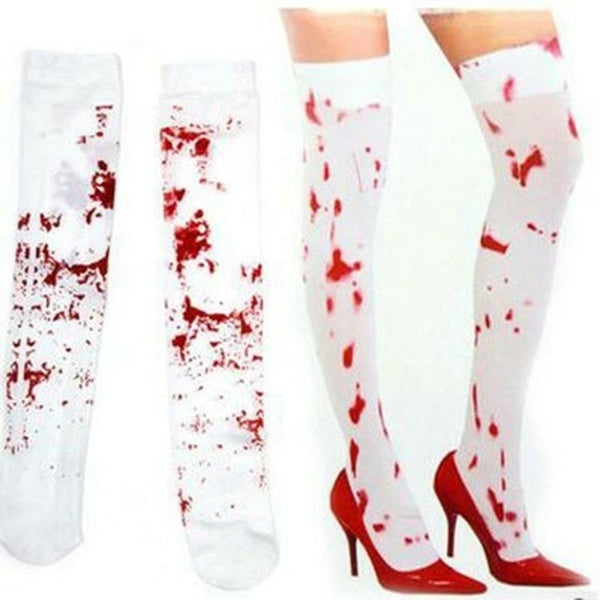 OVER THE KNEE SOCKS Fake Red Blood Stained Bloody Halloween Costume White Horror