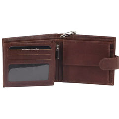 Pierre Cardin Zip Around Mens Leather Wallet with Chain in Chestnut