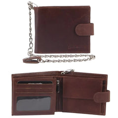 Pierre Cardin Zip Around Mens Leather Wallet with Chain in Chestnut