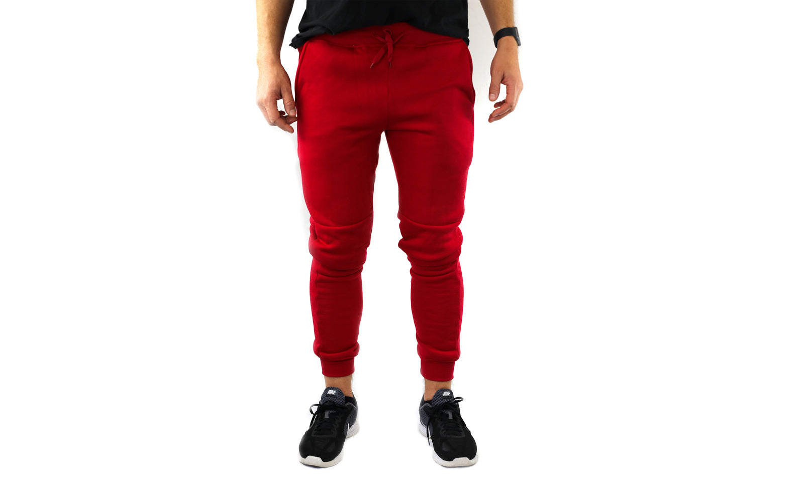 Mens Skinny Track Pants Joggers Trousers Gym Casual Sweat Cuffed Slim Trackies Fleece - Red - 3XL