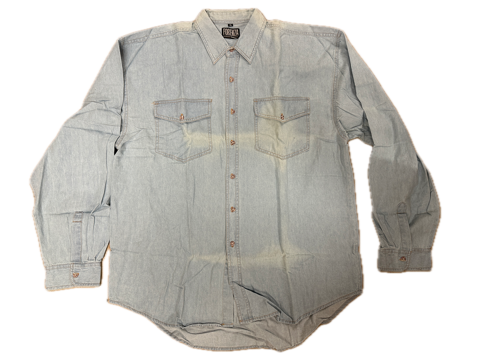 Denim Long Sleeve Jean Shirt Buttoned Front Casual Soft Top 100% COTTON - XL