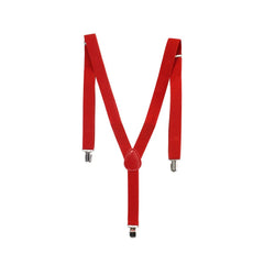 Mens Suspenders Braces Adjustable Strong Clip On Elastic Formal Wedding Slim - Red