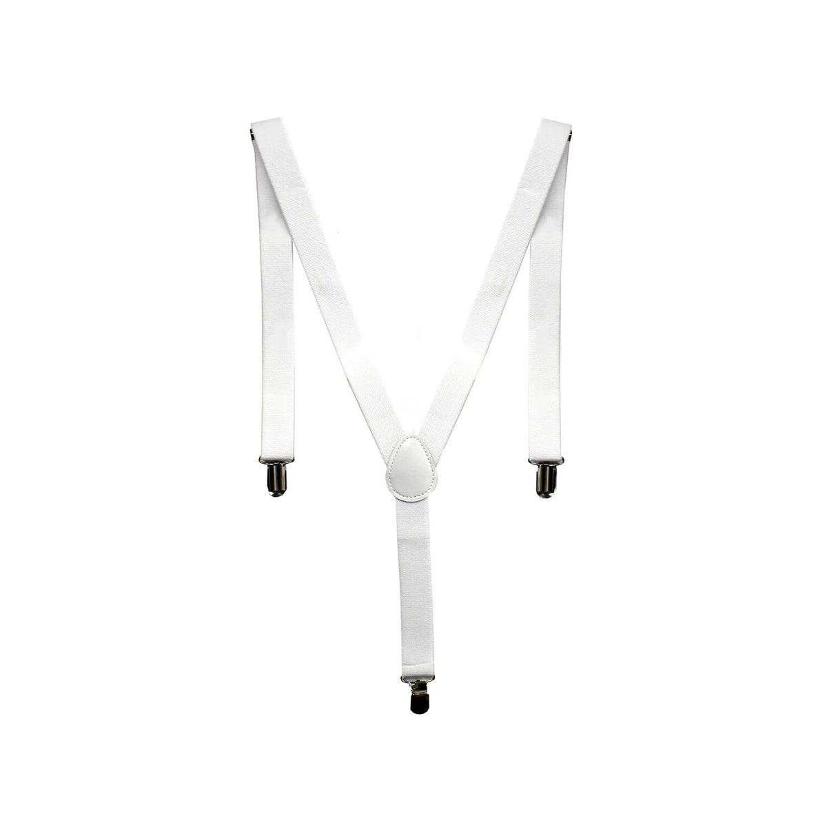 Mens Suspenders Braces Adjustable Strong Clip On Elastic Formal Wedding Slim - White