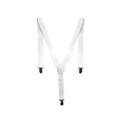Mens Suspenders Braces Adjustable Strong Clip On Elastic Formal Wedding Slim - White