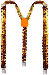 SEQUIN SUSPENDERS Unisex Adjustable Braces Clip On Elastic Y-Back  - Orange