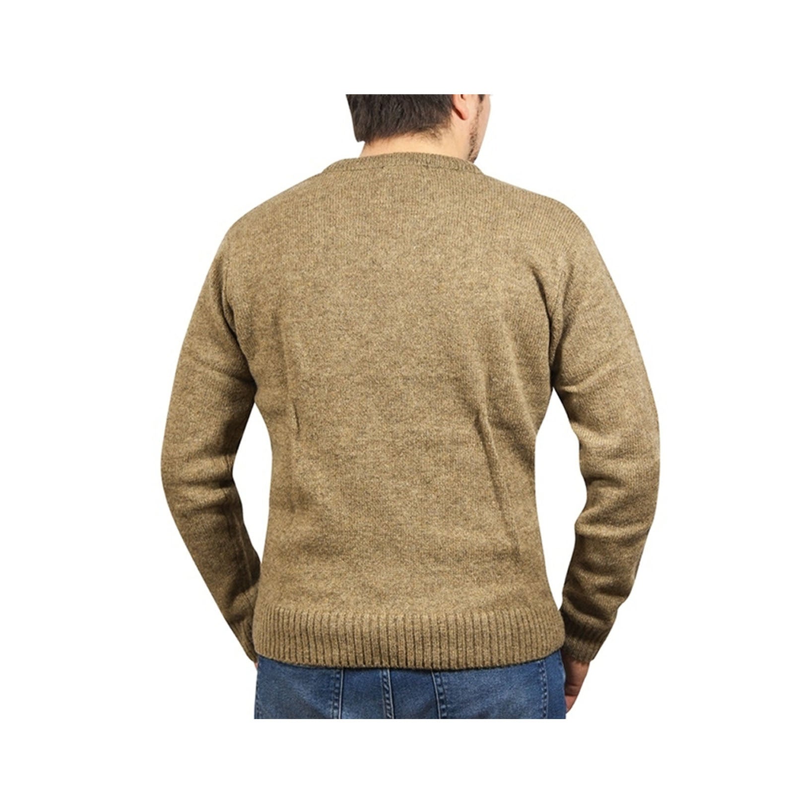 100% Shetland Wool V Neck Knit Jumper Pullover Mens Sweater Knitted - Nutmeg (23)