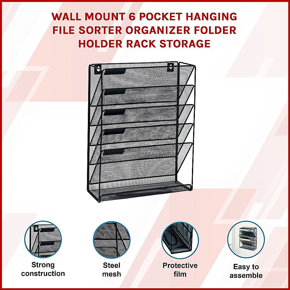 Wall Mount 6 Pocket Hanging File Sorter Organizer Folder Holder Rack Storage-QLD_Rural