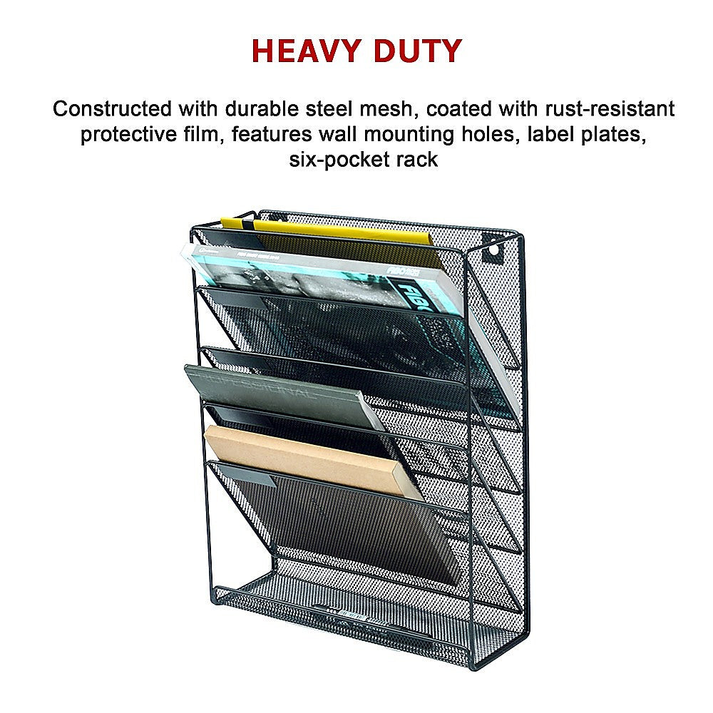 Wall Mount 6 Pocket Hanging File Sorter Organizer Folder Holder Rack Storage-NT_Metro