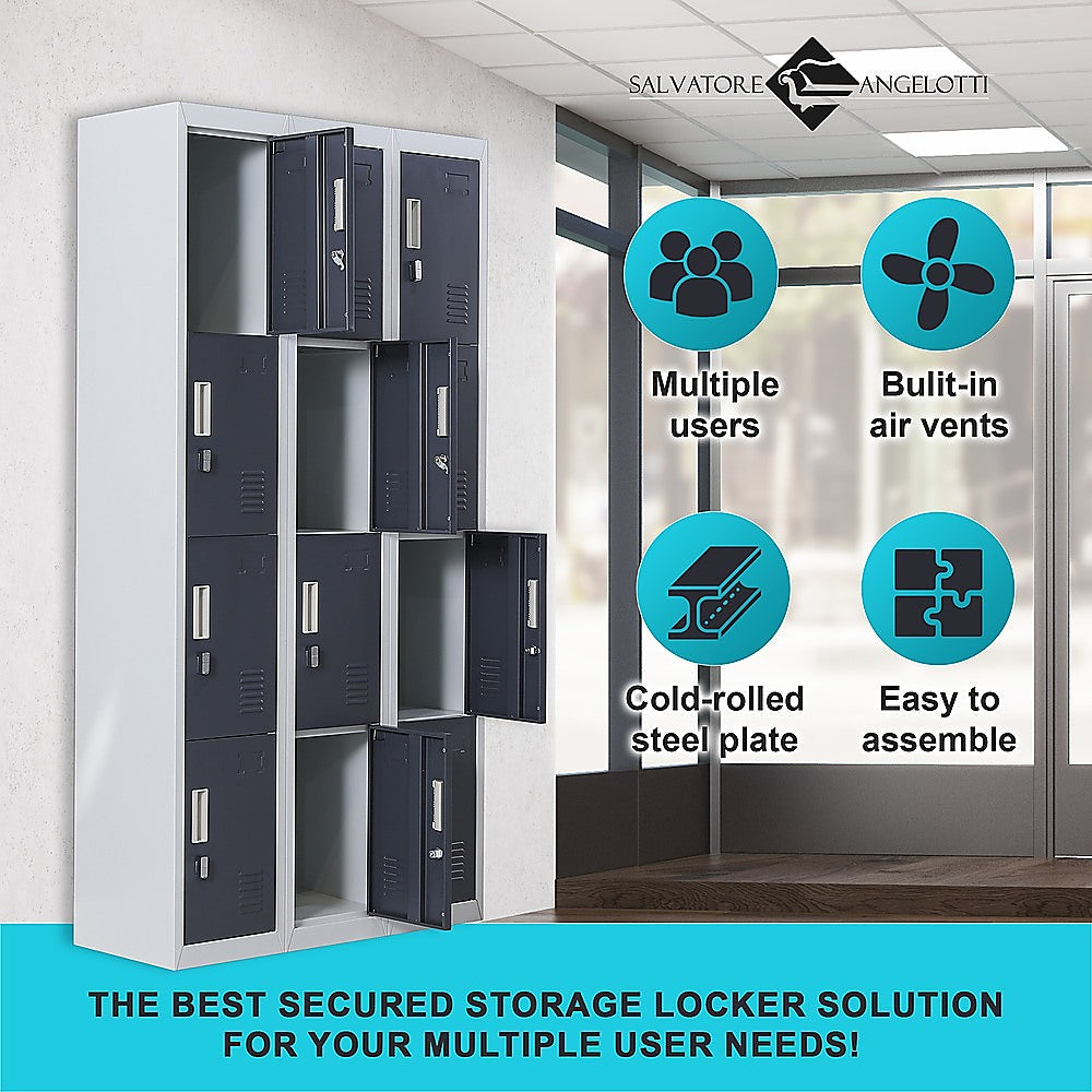 12-Door Locker for Office Gym Shed School Home Storage - Padlock-operated-VIC_Metro
