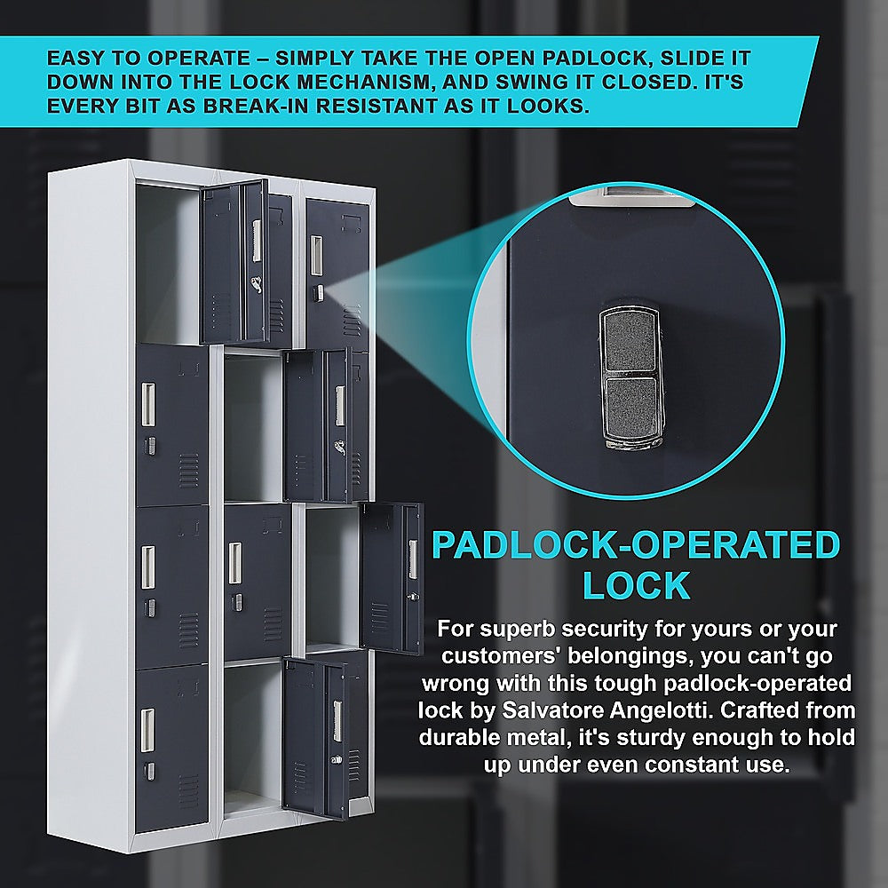 12-Door Locker for Office Gym Shed School Home Storage - Padlock-operated-REMOTE