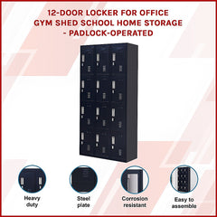 12-Door Locker for Office Gym Shed School Home Storage - Padlock-operated-VIC_Metro