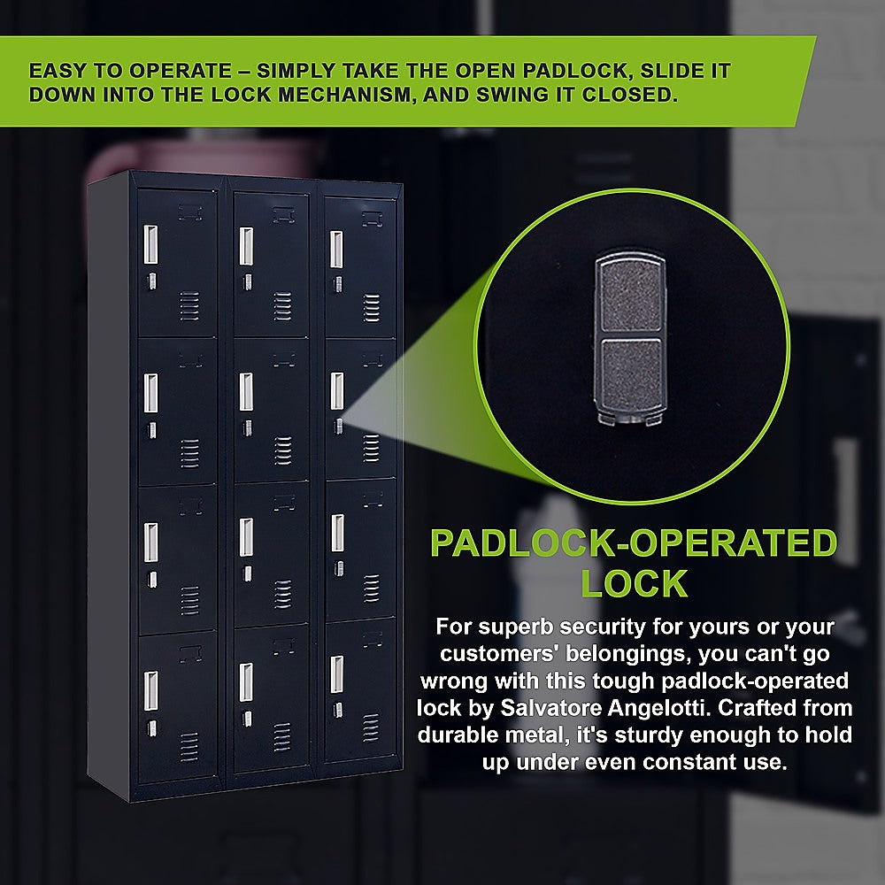 12-Door Locker for Office Gym Shed School Home Storage - Padlock-operated-WA_Metro