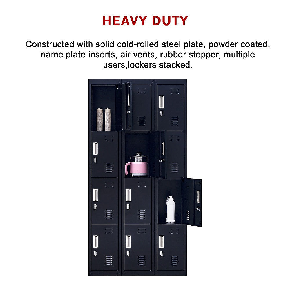 12-Door Locker for Office Gym Shed School Home Storage - Padlock-operated-WA_Metro