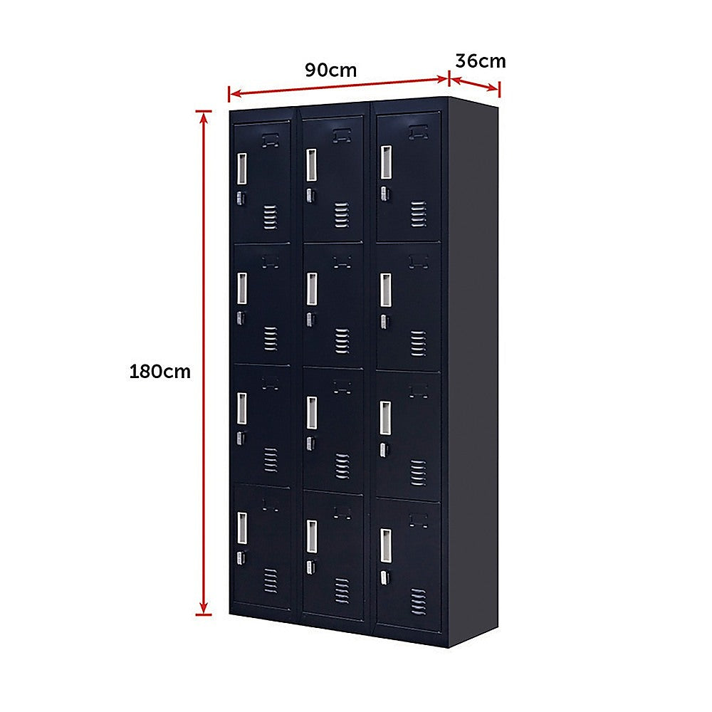 12-Door Locker for Office Gym Shed School Home Storage - Padlock-operated-WA_Metro