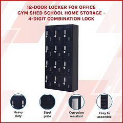 12-Door Locker for Office Gym Shed School Home Storage - 4-Digit Combination Lock-SA_Rural