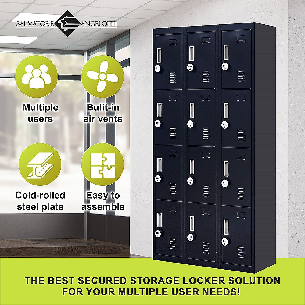 12-Door Locker for Office Gym Shed School Home Storage - 4-Digit Combination Lock-WA_Metro