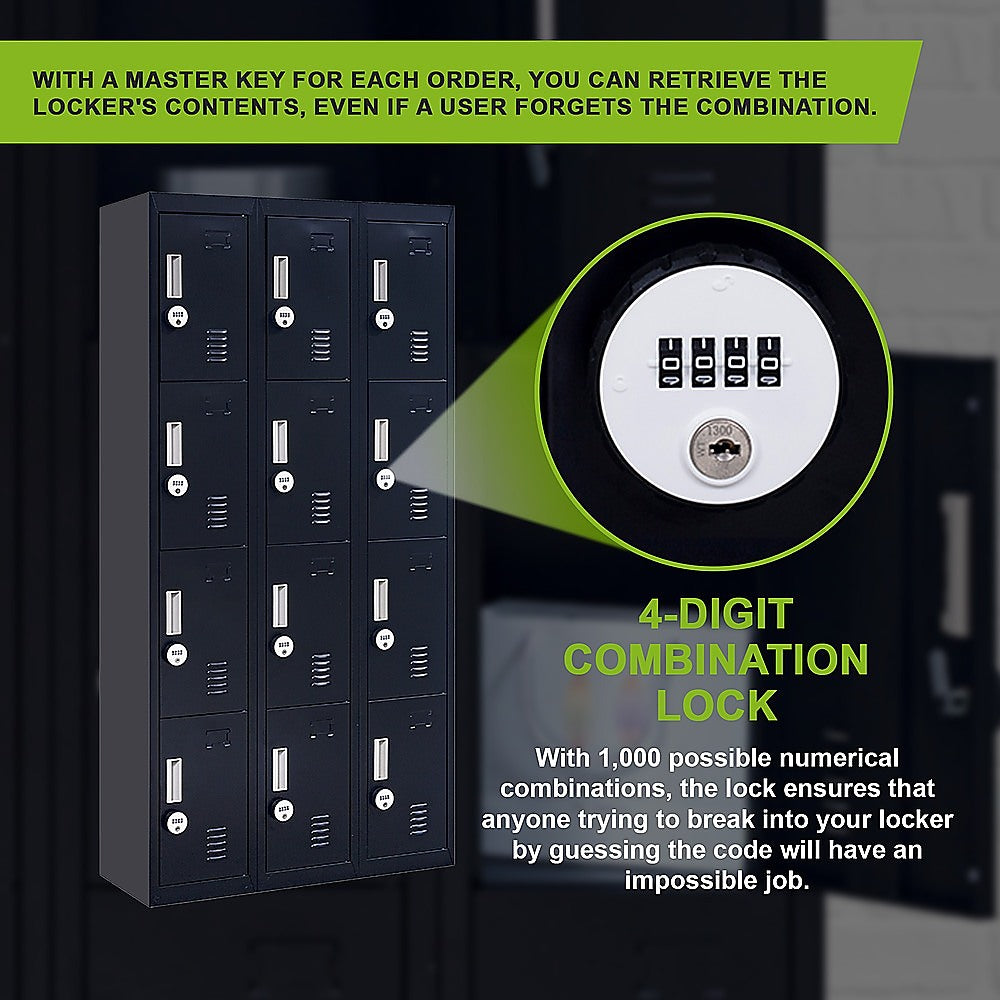 12-Door Locker for Office Gym Shed School Home Storage - 4-Digit Combination Lock-VIC_Rural